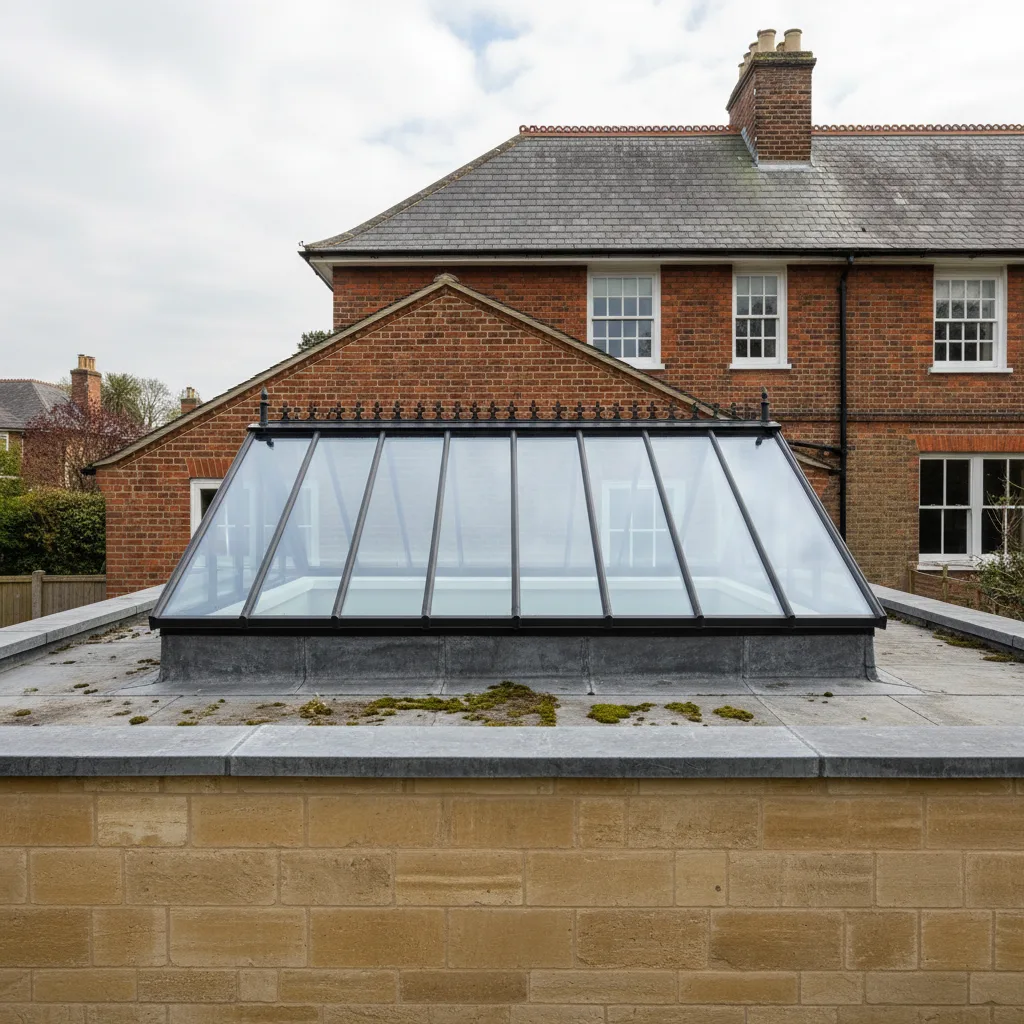 A roof lantern on the flat roof of a single storey rear extension
